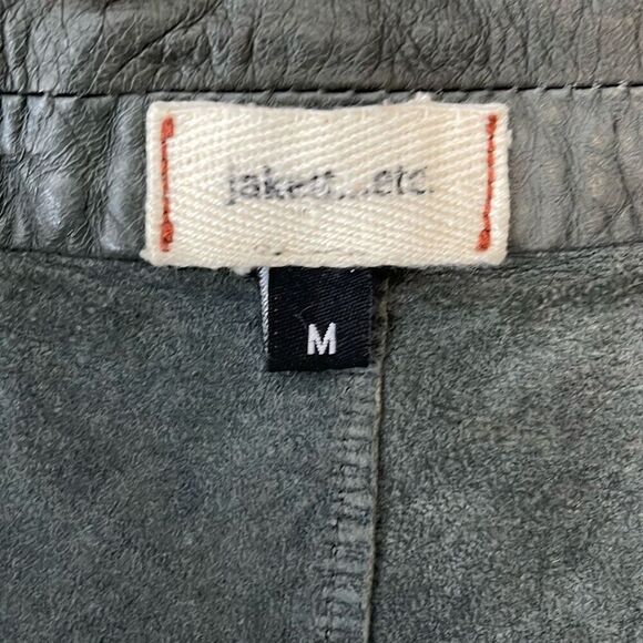 Jakett Etc Womens Leather Long Sleeve Lightweight Blazer Jacket Green Gray Mediu - Picture 6 of 10